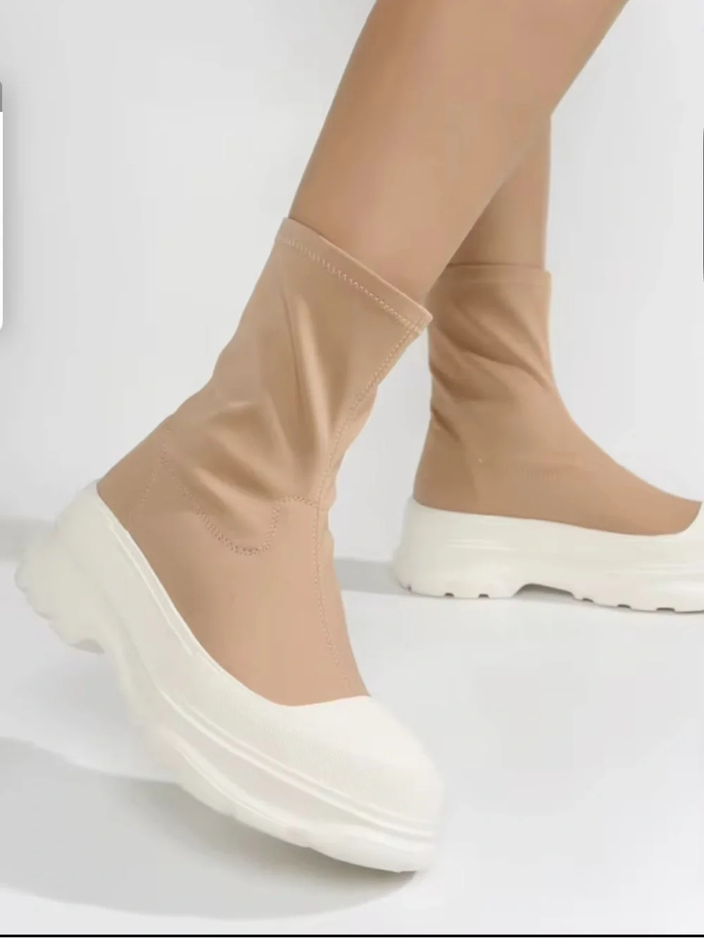 Cape Robbin Beige Sock-Style Platform Sneakers with White Sole